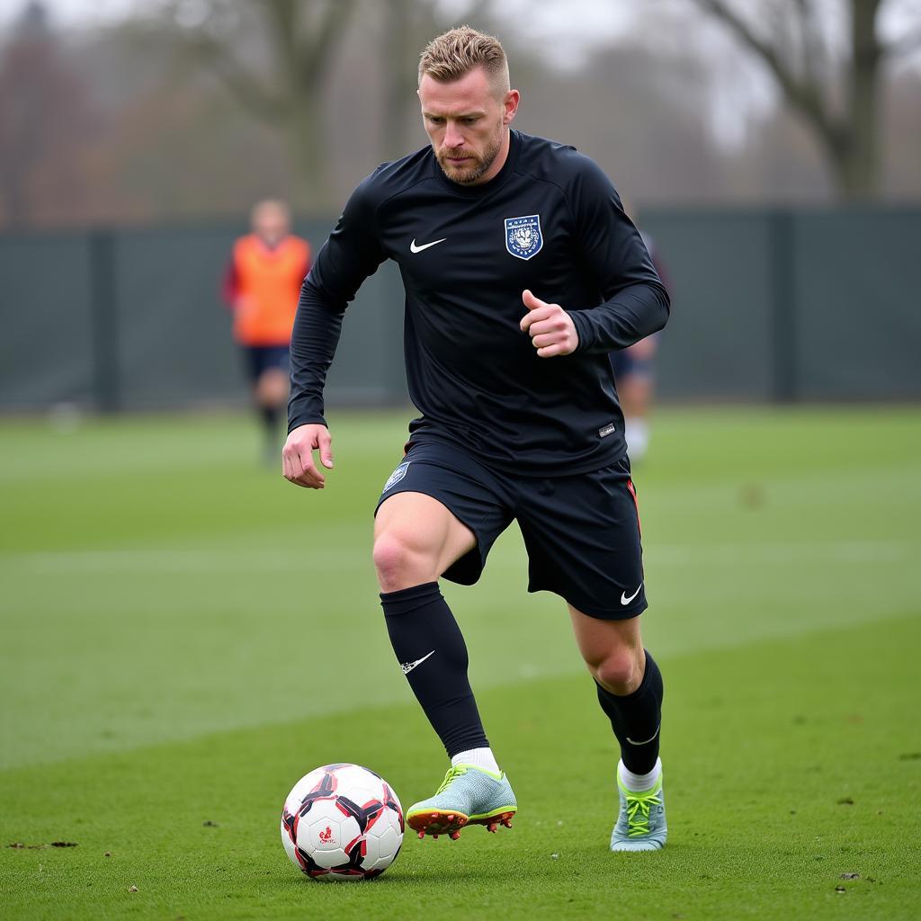 Erling Haaland practicing football drills during training.