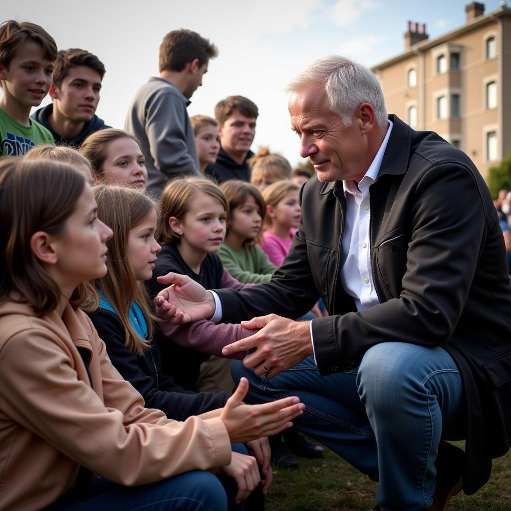 Erling Haaland interacting with young fans