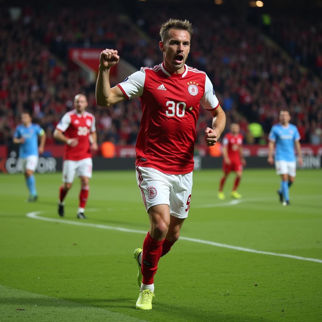 Erling Haaland celebrates scoring a goal against a team with Edouard Mendy as goalkeeper.