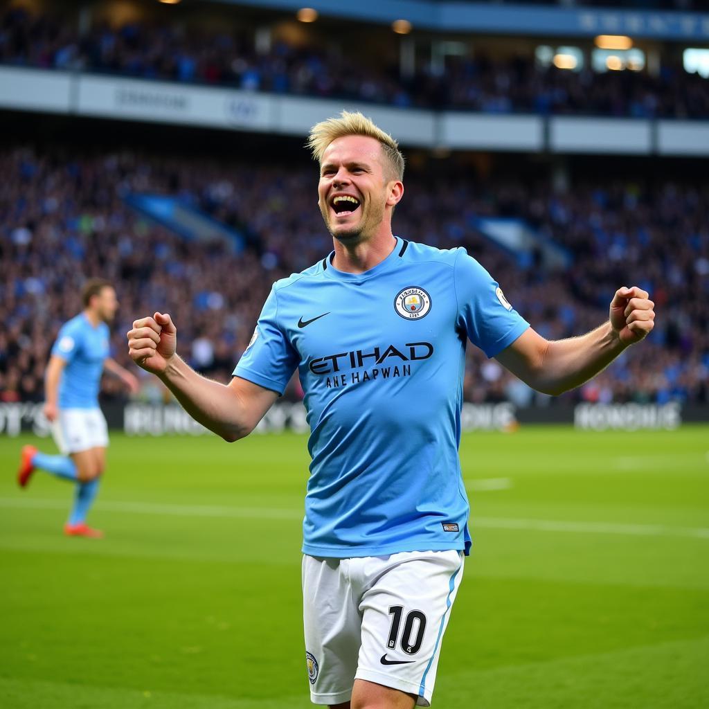 Erling Haaland celebrating a goal for Manchester City