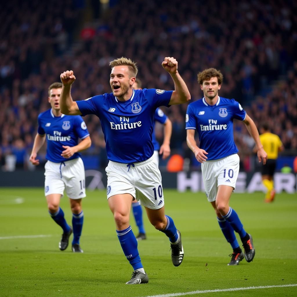 Haaland scoring against Everton at Goodison Park