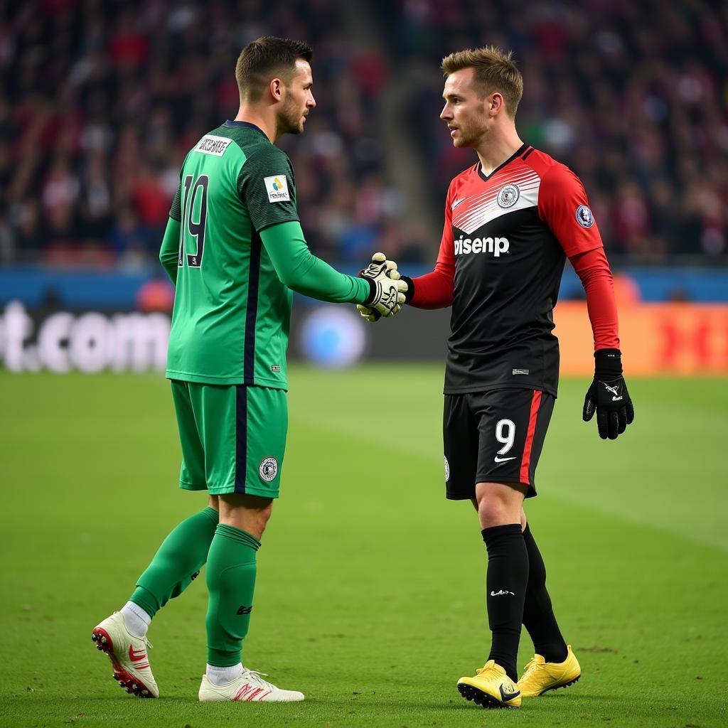 Haaland shaking hands with the goalkeeper after a match