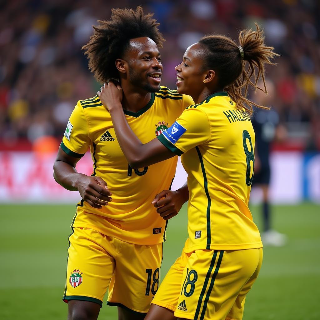 Haaland and Hakimi celebrating a goal