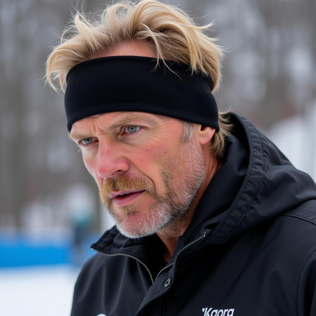 Haaland Wearing a Headband During Intense Football Training