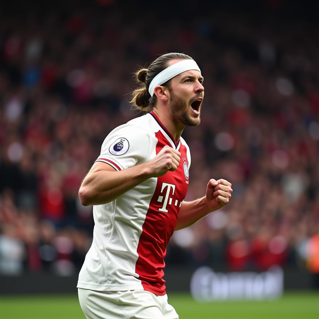 Haaland celebrates a goal wearing his signature headband