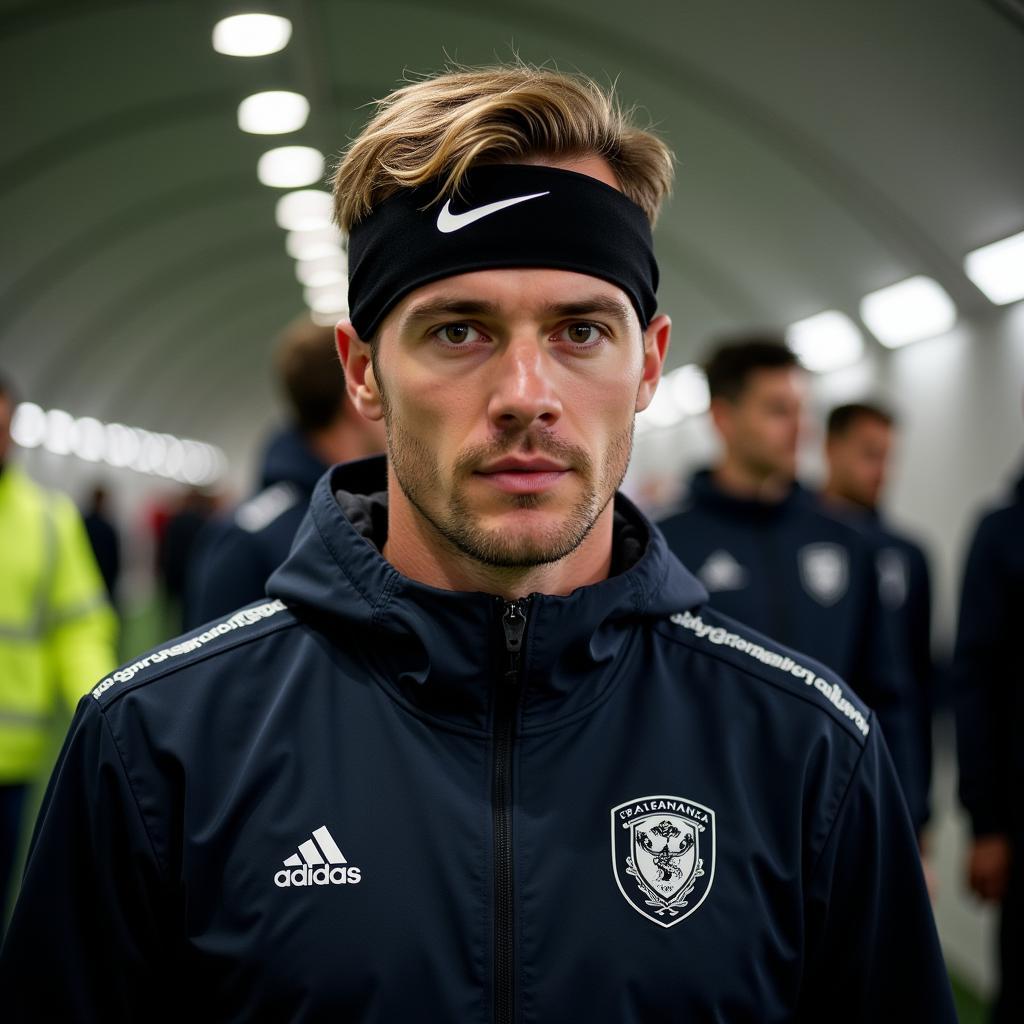 Haaland focuses before a match wearing his headband