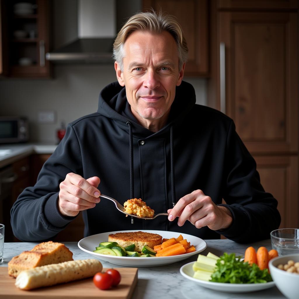 Erling Haaland enjoying a healthy and balanced meal.