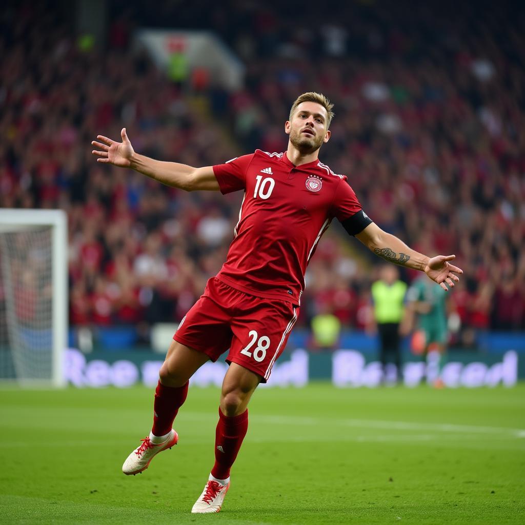 Haaland celebrates a goal in a Champions League match, showcasing his signature celebration.