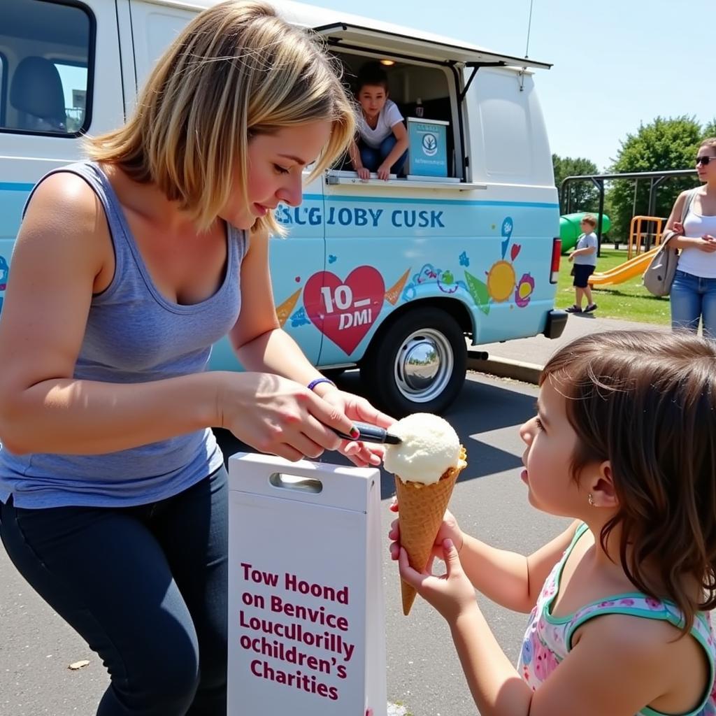 Haaland serving ice cream at a charity event