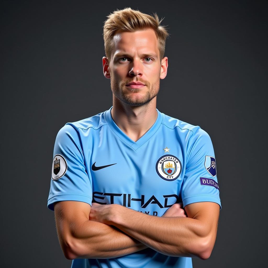 Erling Haaland in his Manchester City jersey