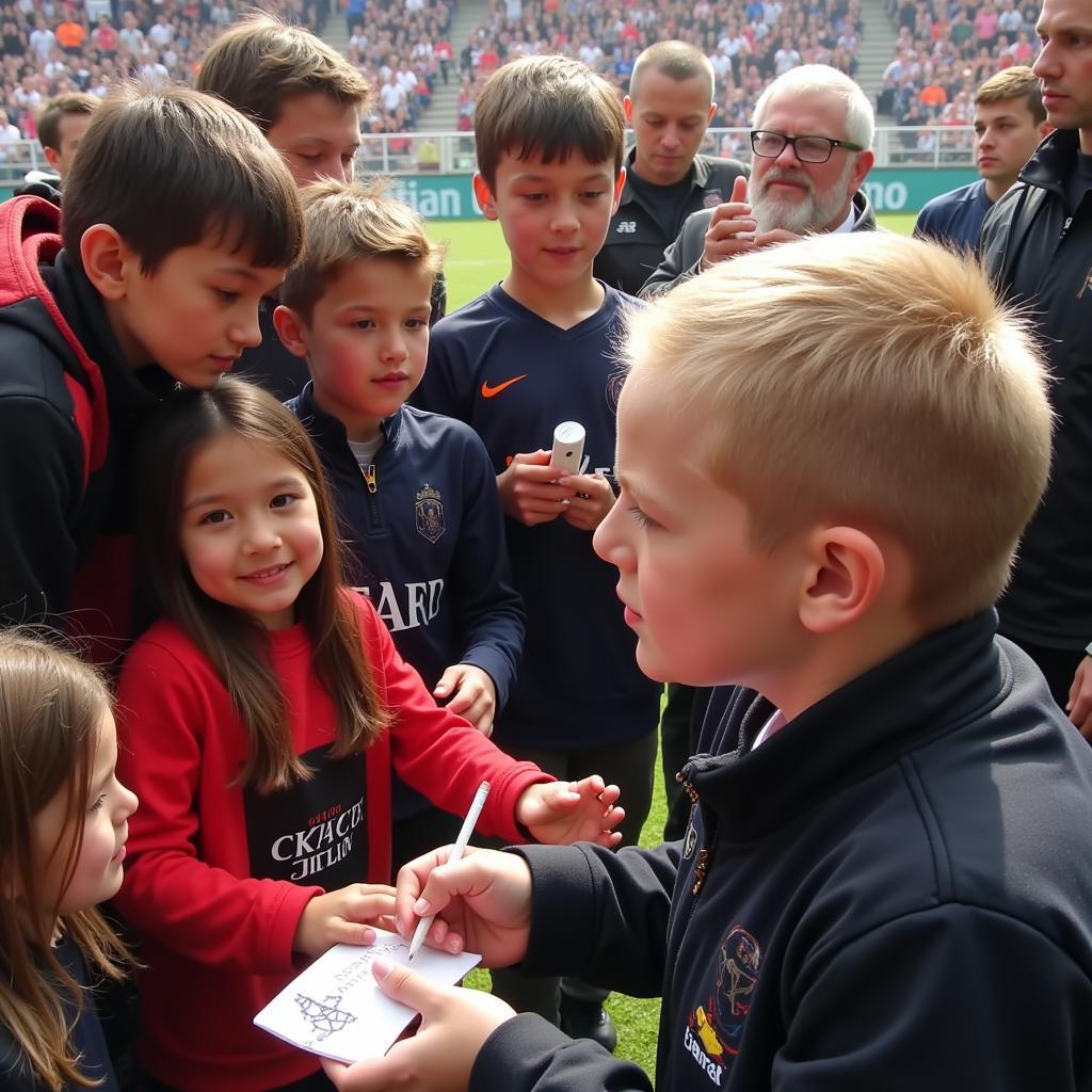 Haaland interacts with fans after a match