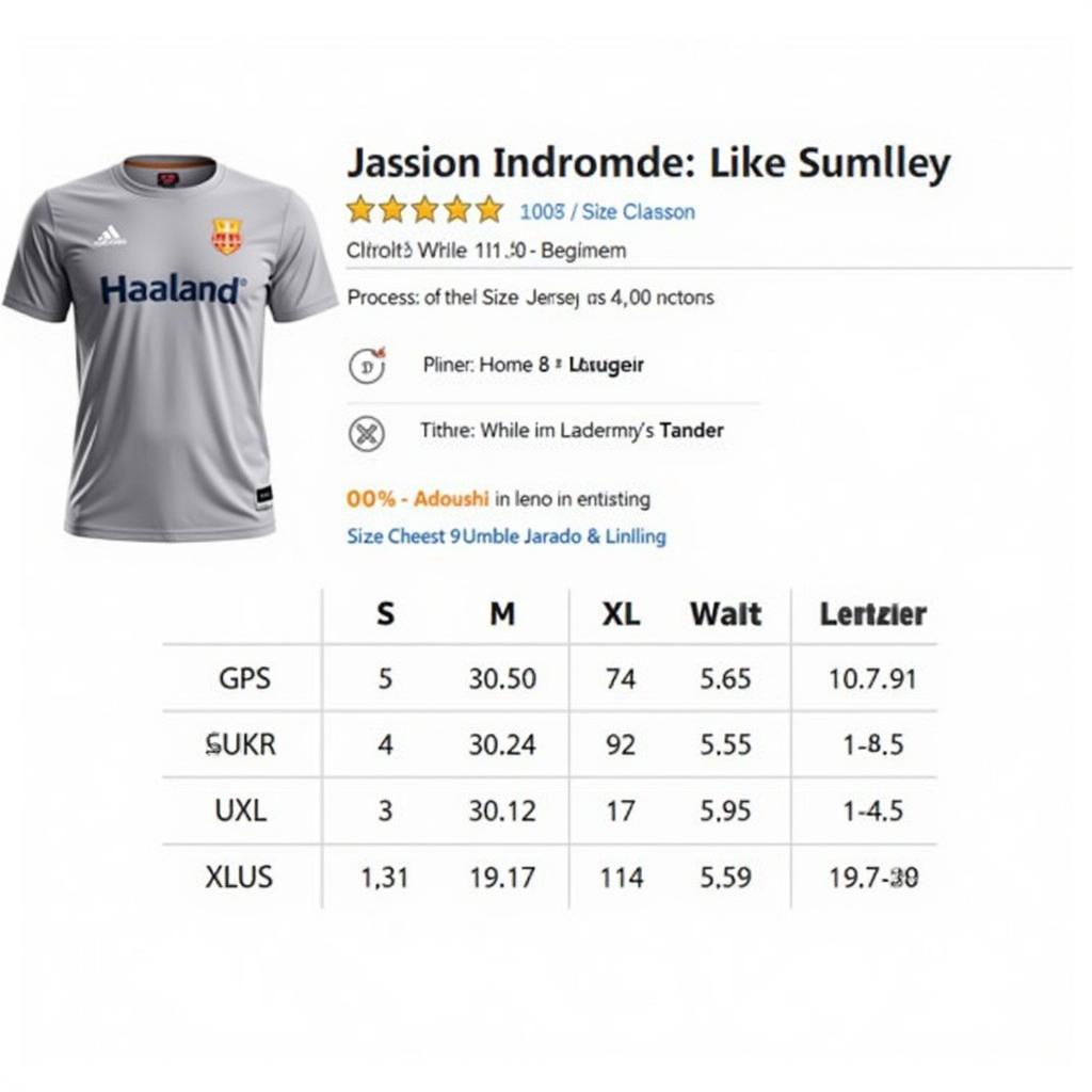 Haaland Jersey Size Guide on Amazon