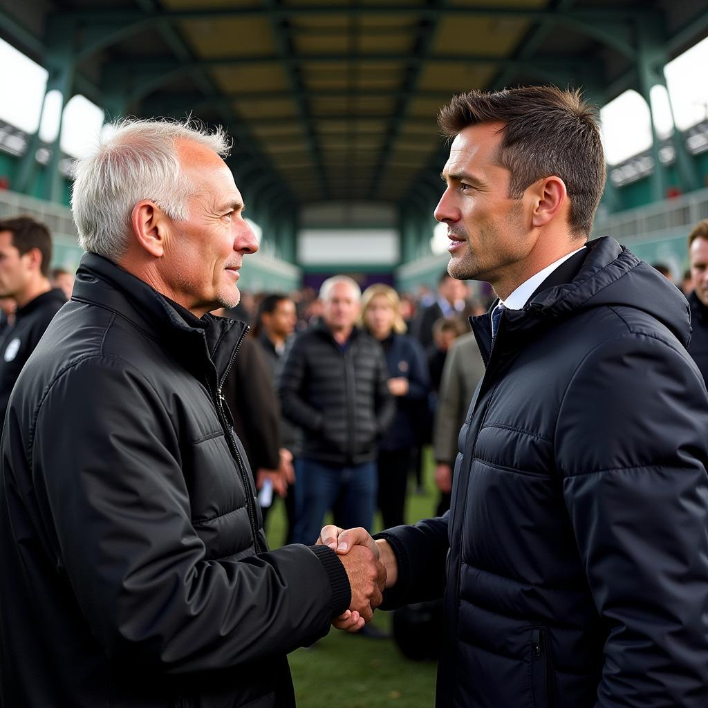 Erling Haaland shaking hands with Roy Keane