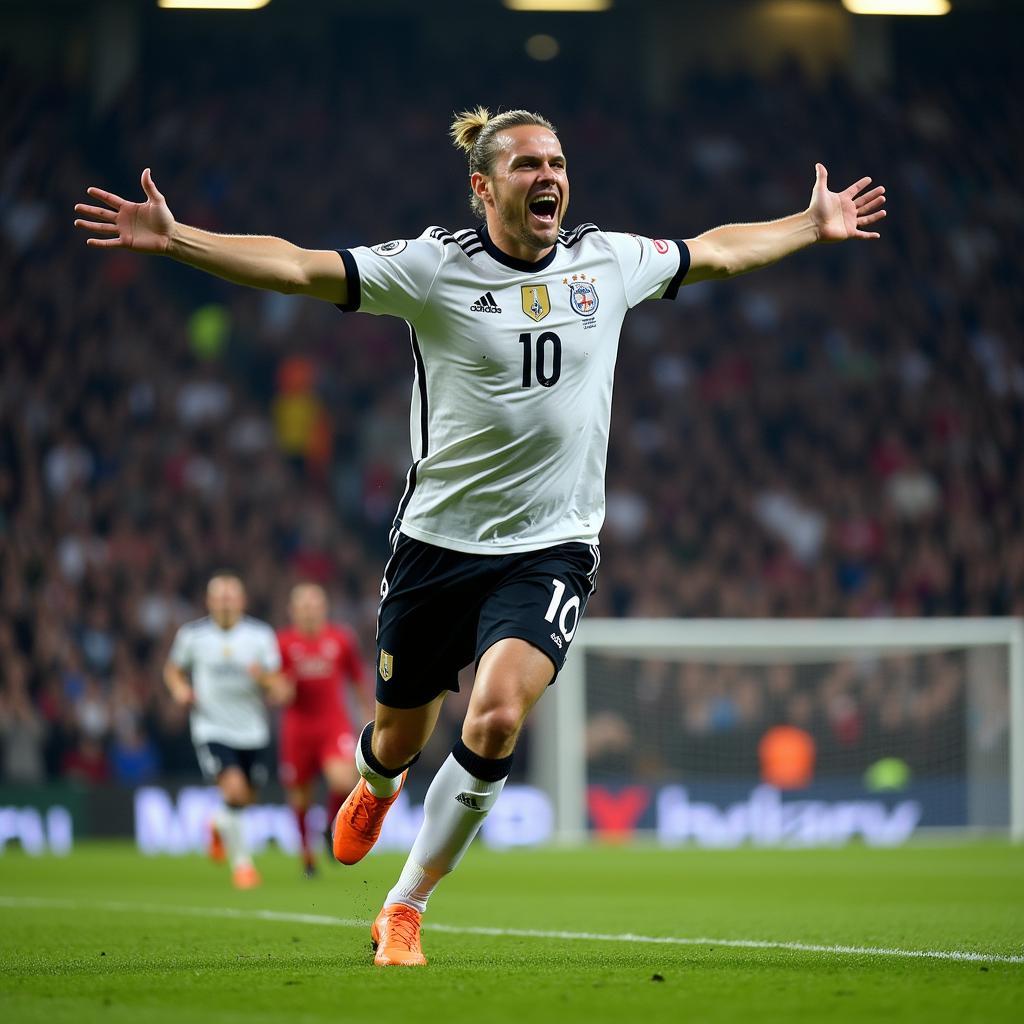 Haaland celebrating a goal in his last game