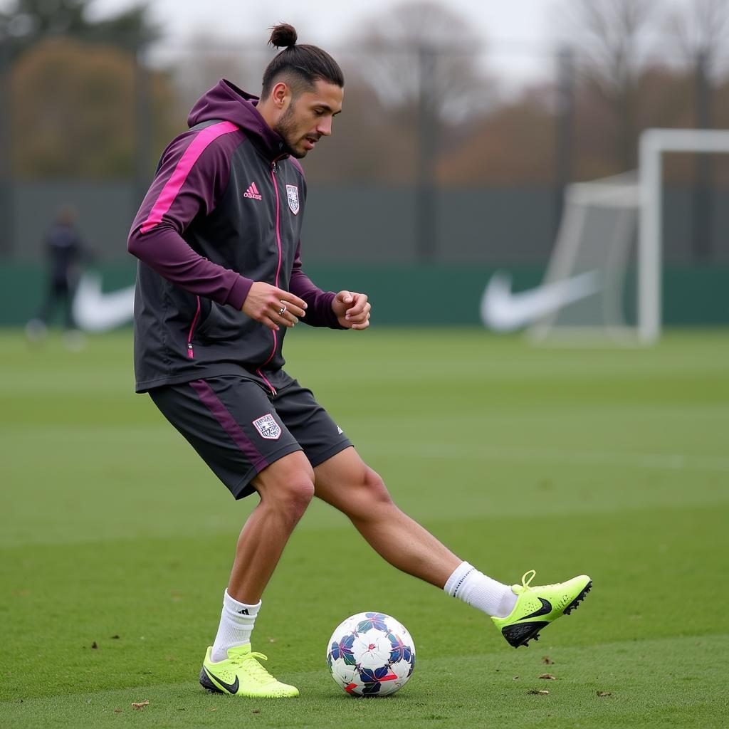 Haaland practices ball control with his left foot