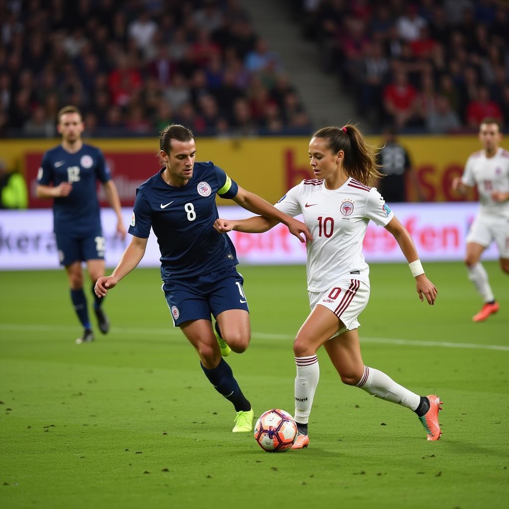 Haaland receives a pass from a teammate against Leipzig