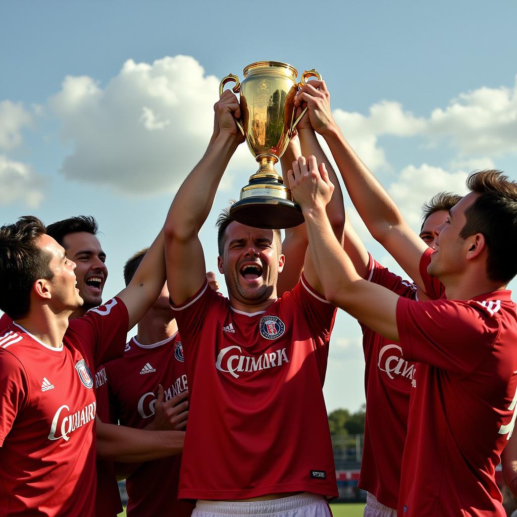 Haaland Lifting a Trophy with His Team