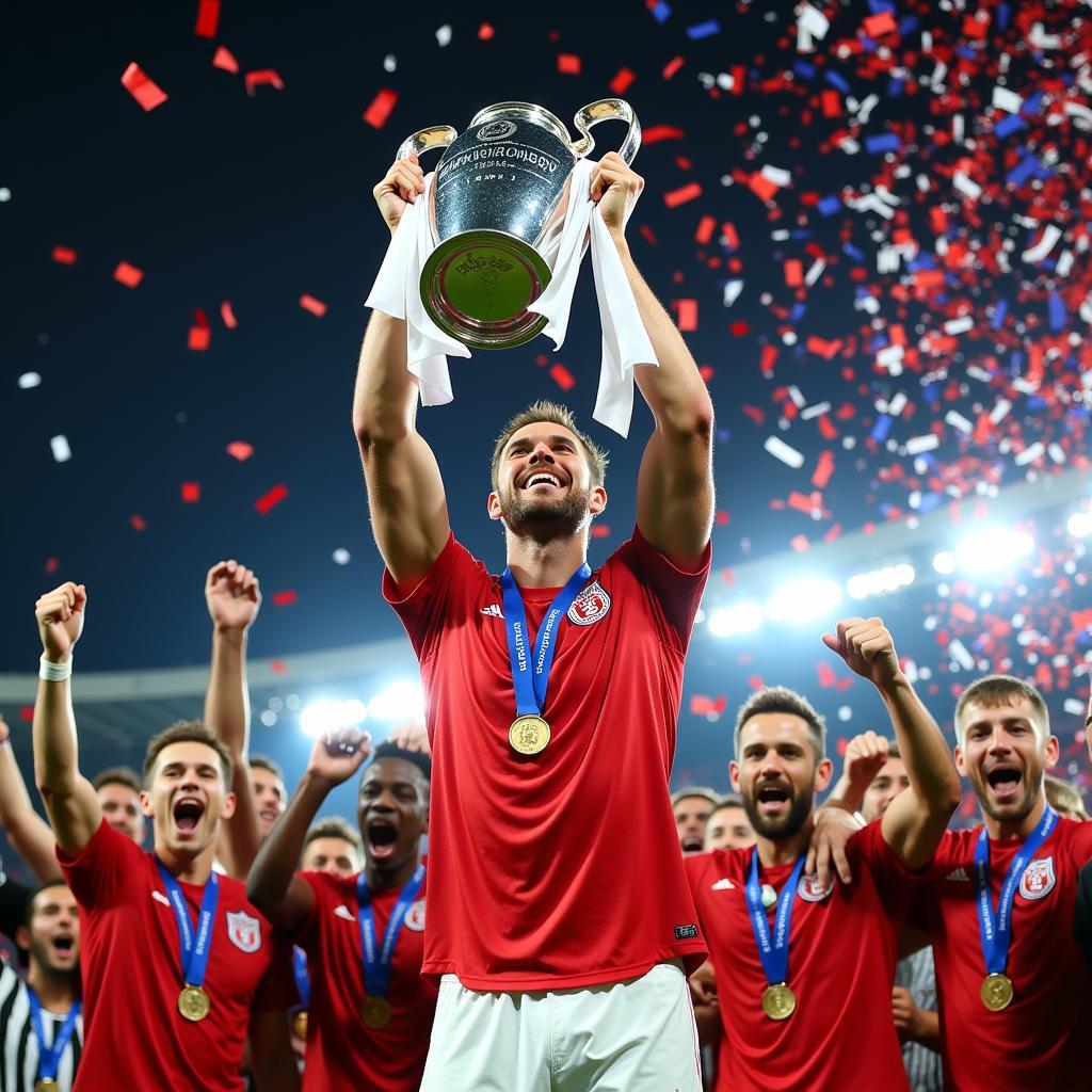 Erling Haaland lifting the Champions League trophy