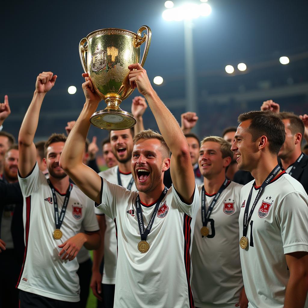 Haaland lifting the DFB Pokal trophy