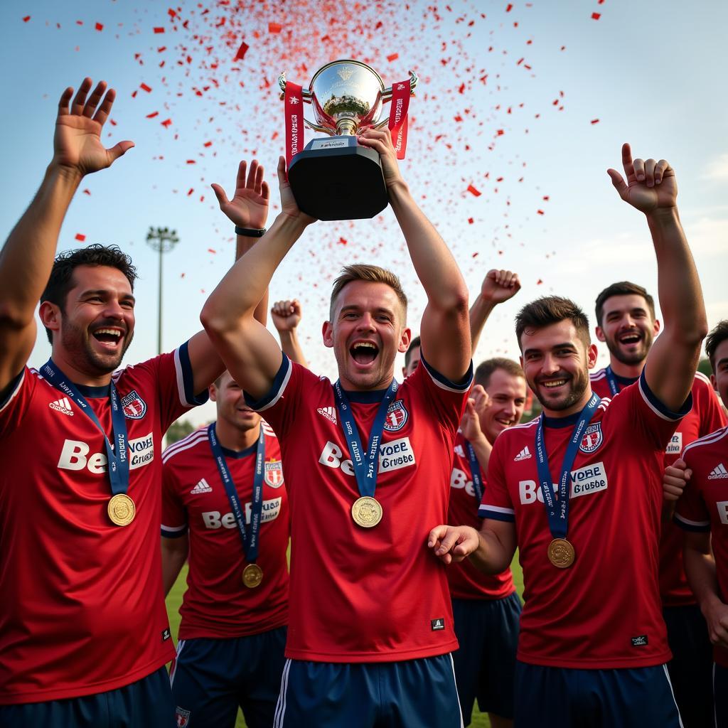 Erling Haaland lifts a trophy with his teammates