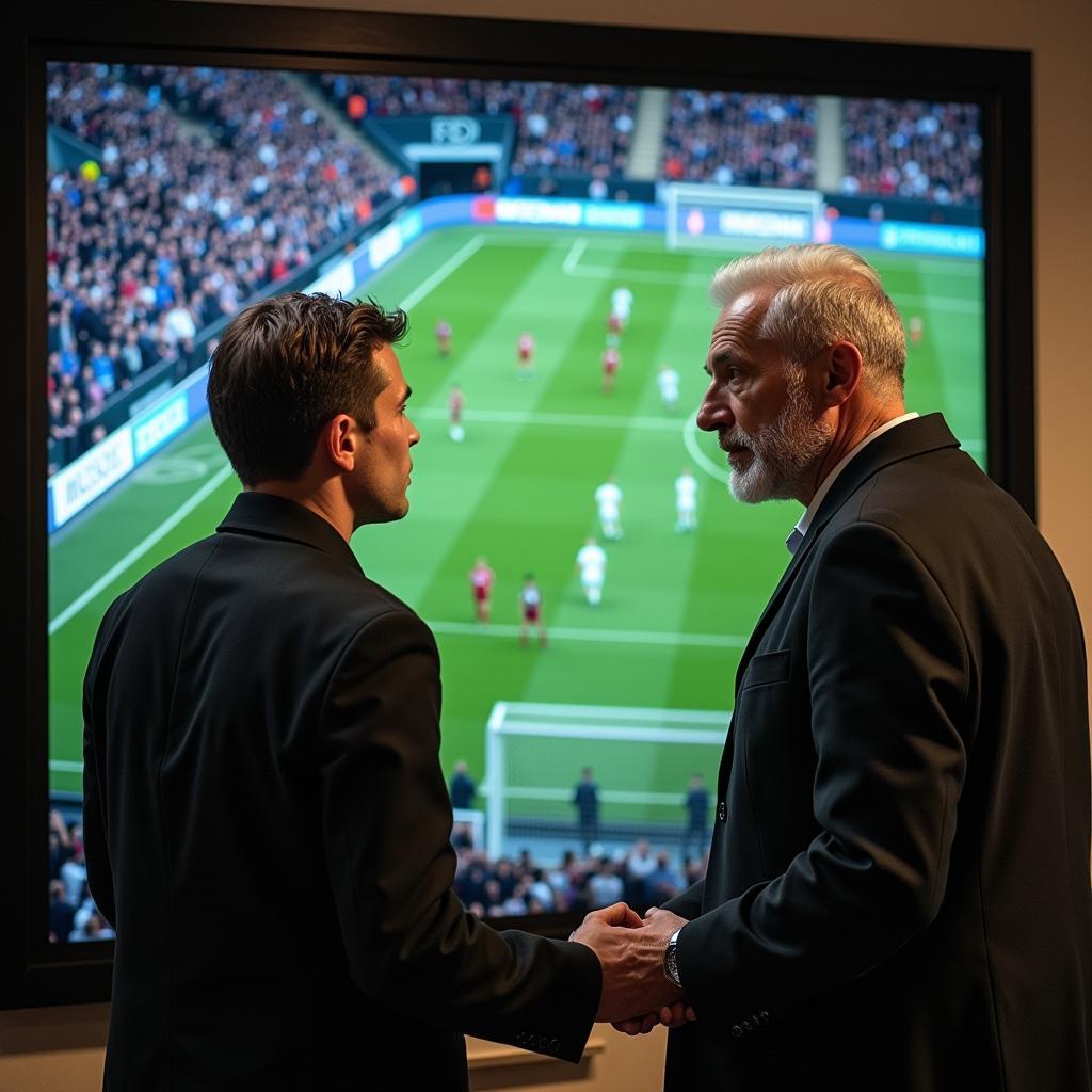 Haaland and Lineker analyzing football tactics on a screen