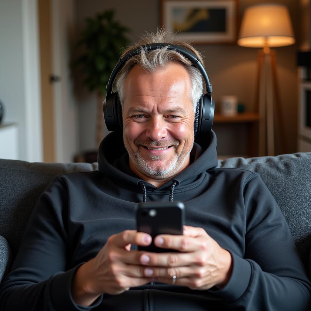 Erling Haaland listening to Oasis on headphones