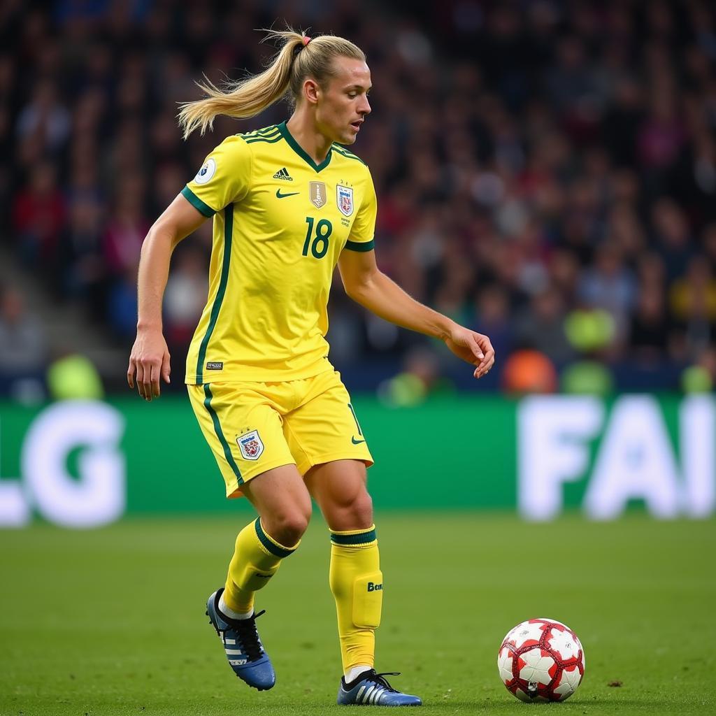 Erling Haaland sporting a man bun during a Champions League match