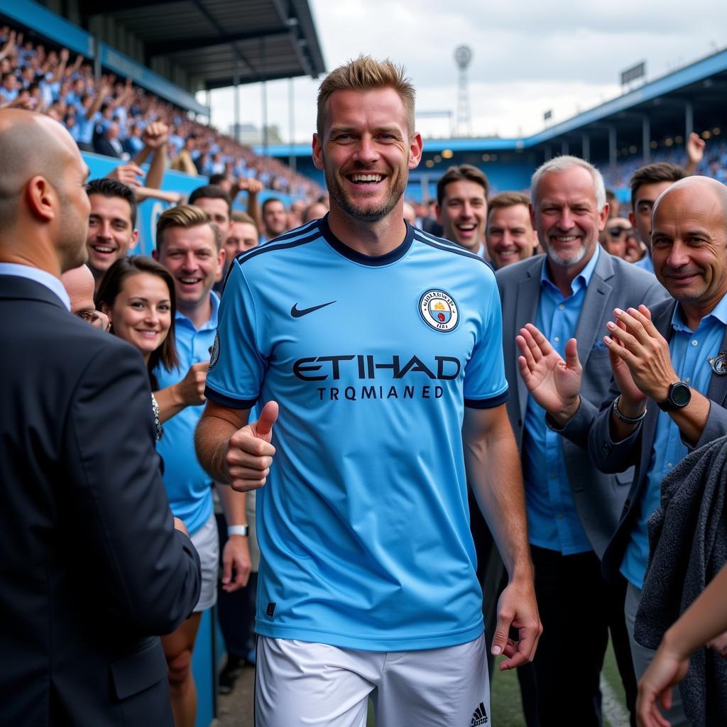 Haaland celebrates his arrival at Manchester City