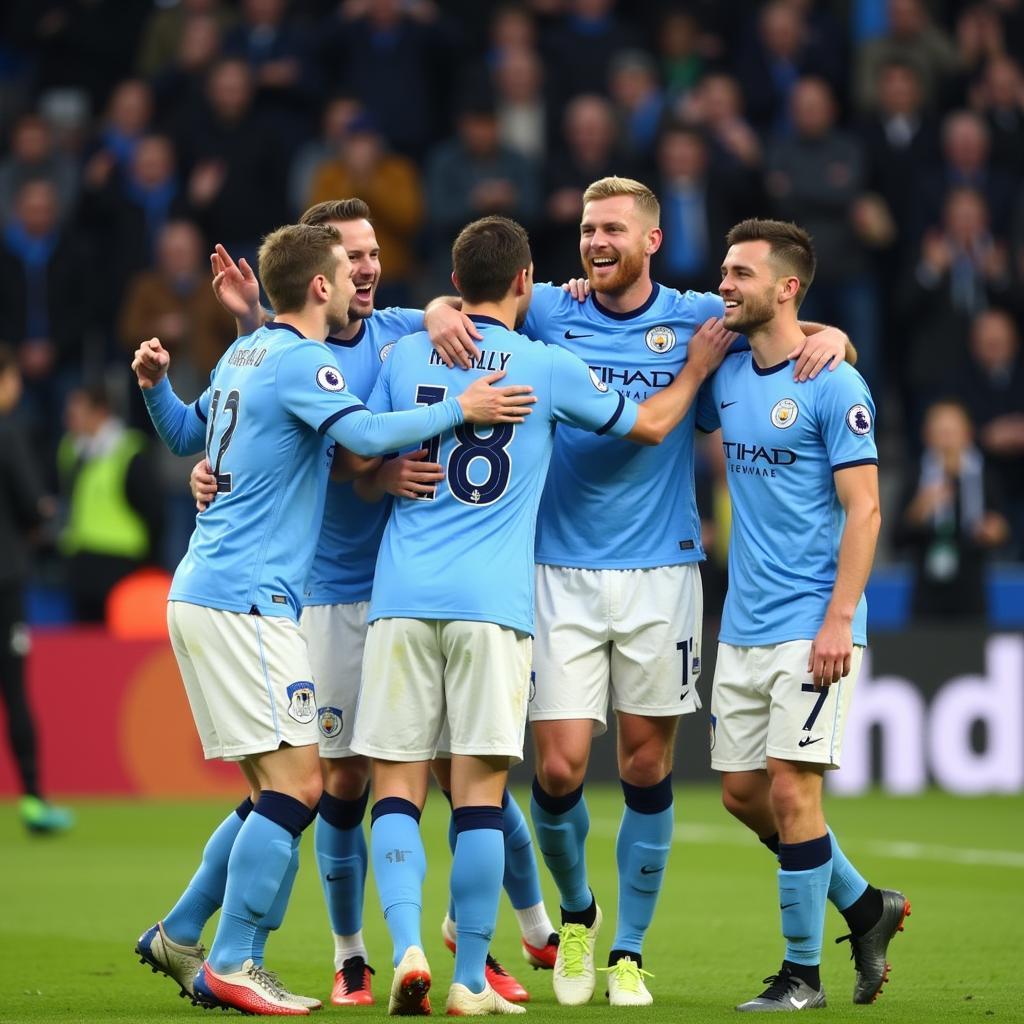 Haaland Celebrating a Goal with Man City Teammates