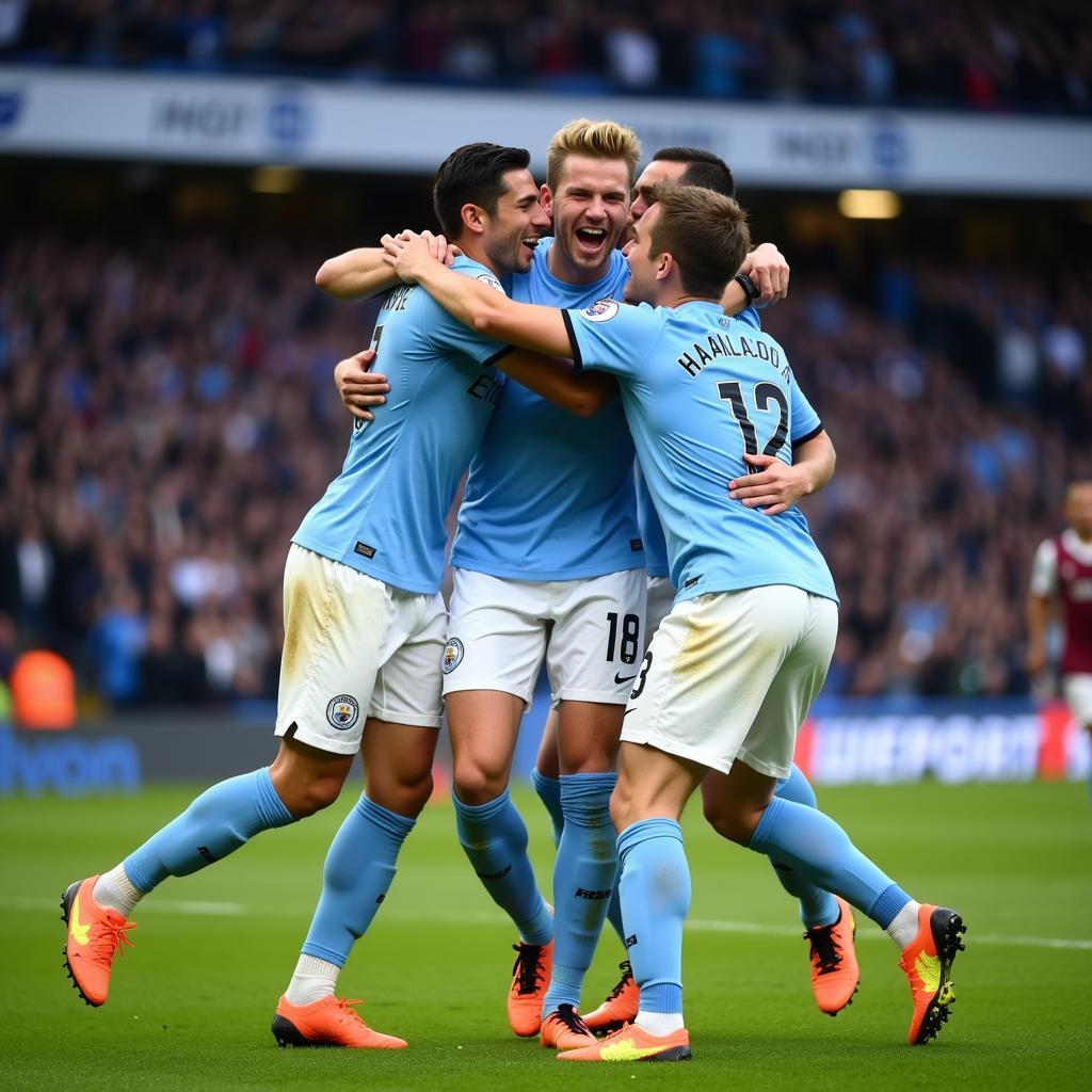 Haaland celebrating a goal for Man City