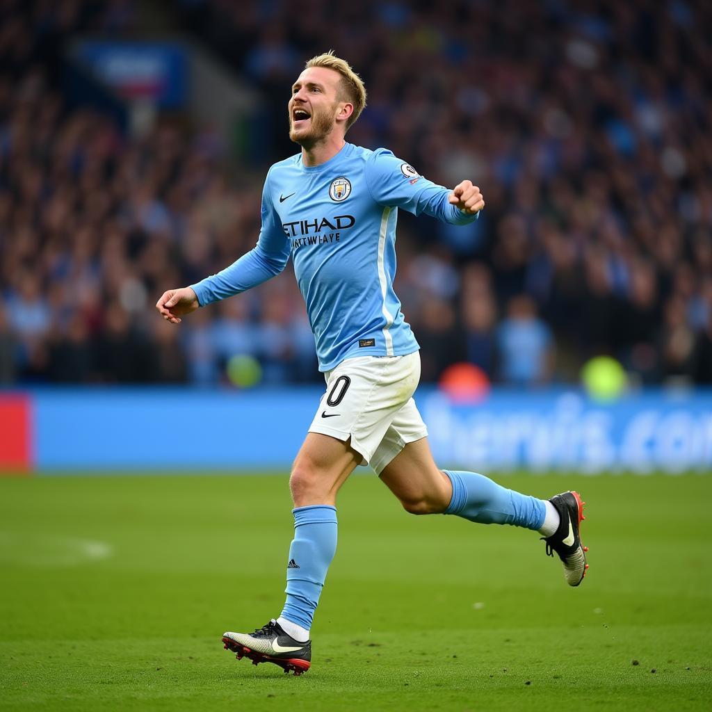 Haaland celebrating in a Manchester City kit