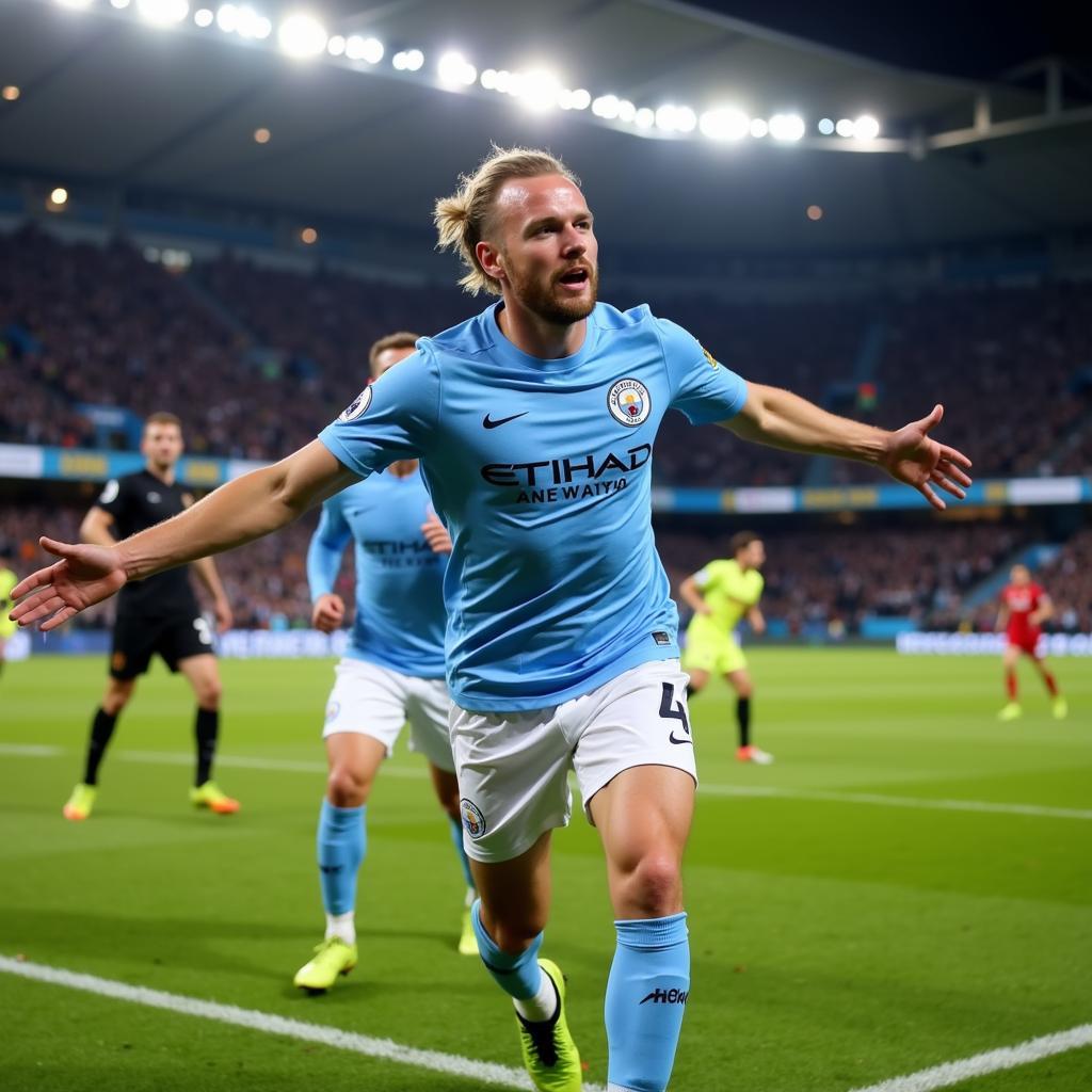 Haaland celebrates a goal for Man City