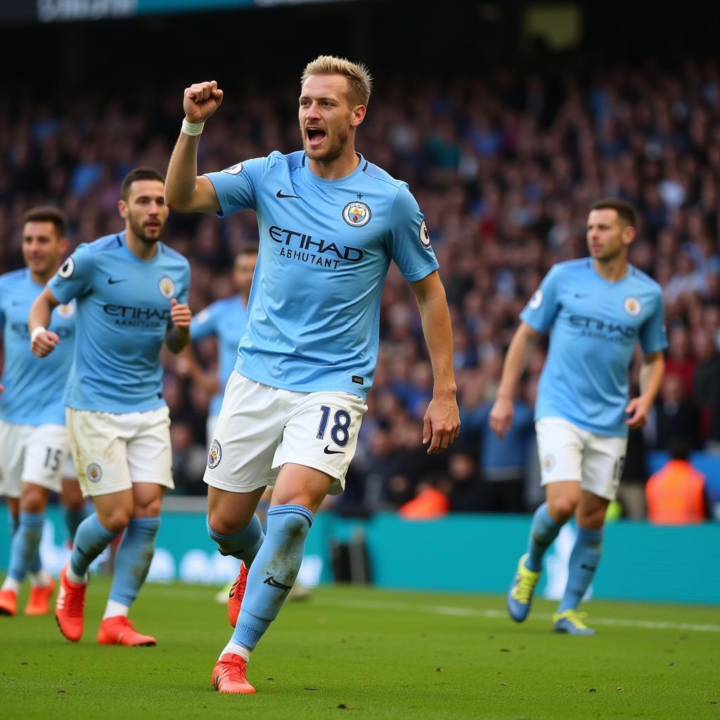 Haaland Celebrating a Goal for Man City