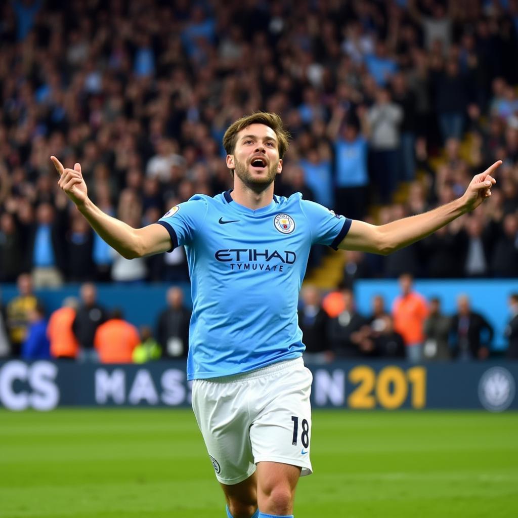 Haaland celebrating a goal for Manchester City.