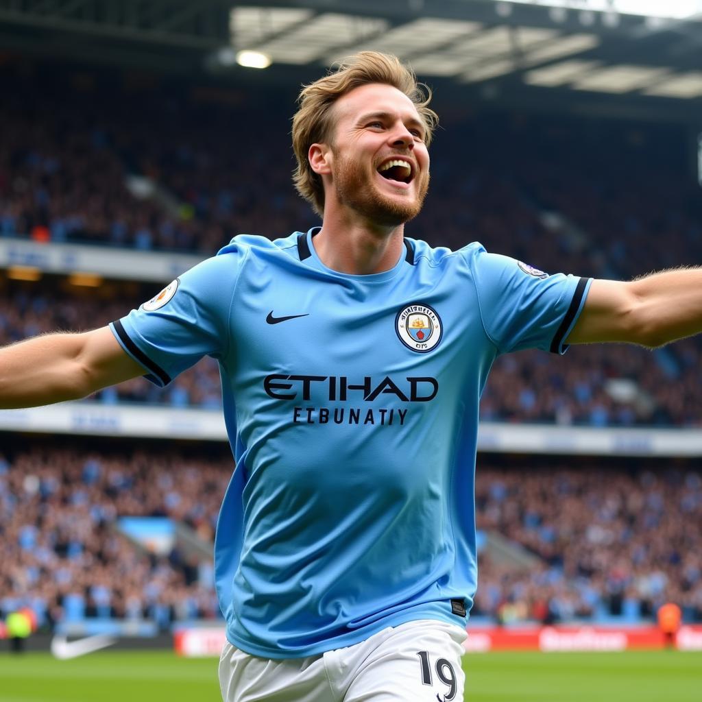 Haaland celebrates a goal for Man City