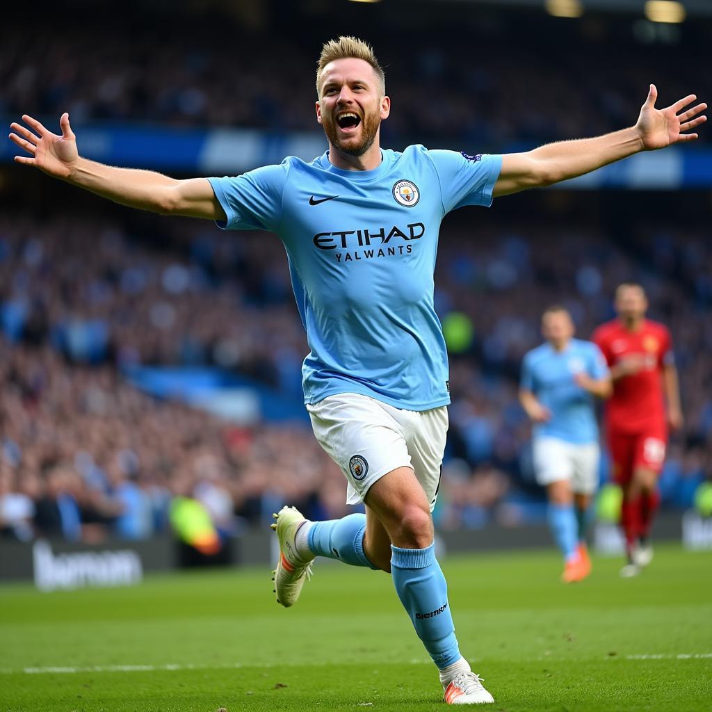 Erling Haaland celebrates a goal for Manchester City