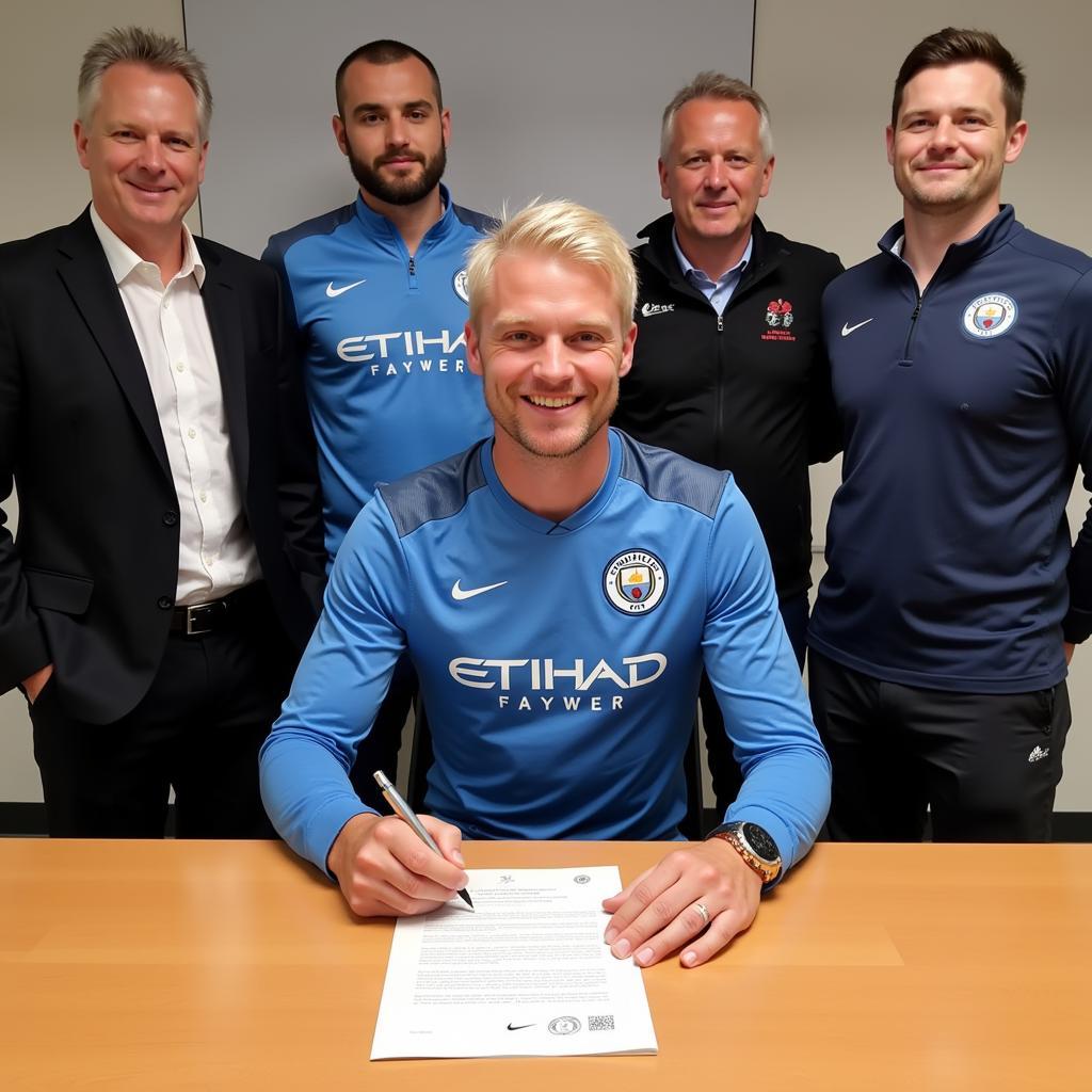 Haaland signing his contract with Manchester City