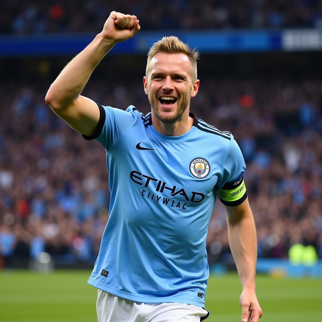 Haaland celebrates his first goal for Man City