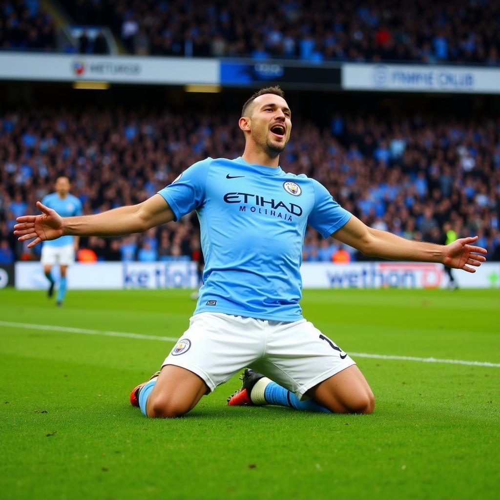 Erling Haaland celebrates his first goal for Manchester City in 2022