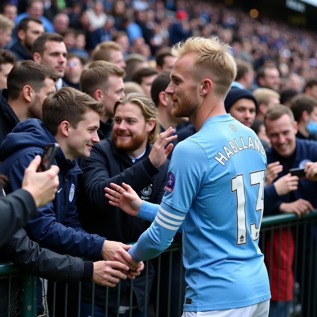 Haaland interacting with Man City fans