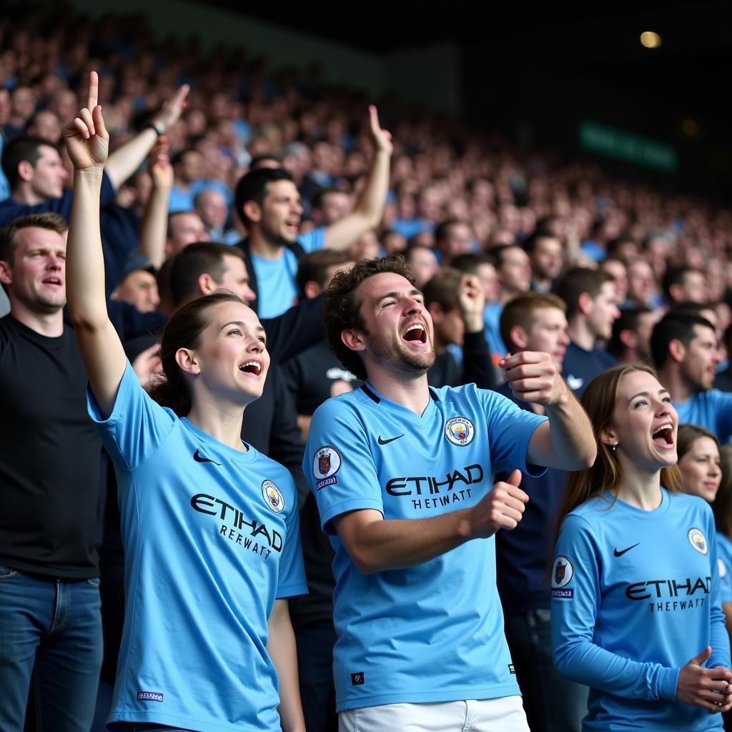 Man City fans singing the Haaland song in the stands.