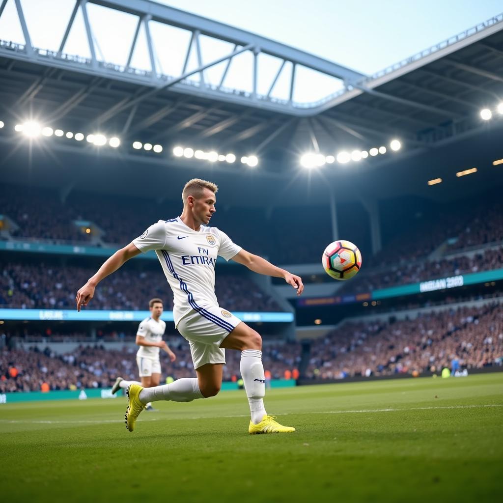 Erling Haaland scores a goal for Man City.