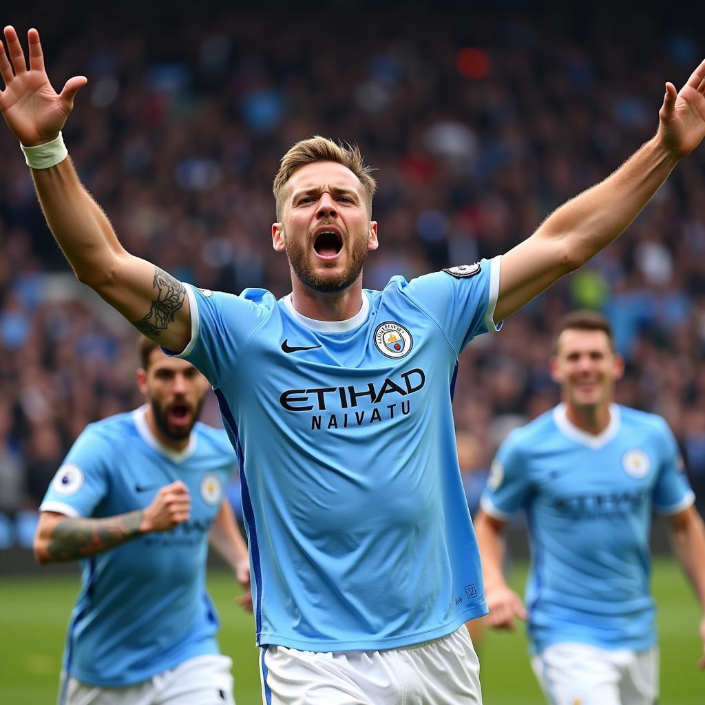 Haaland Celebrating a Goal for Man City