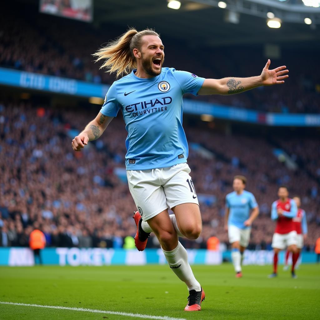 Haaland celebrates a goal for Man City