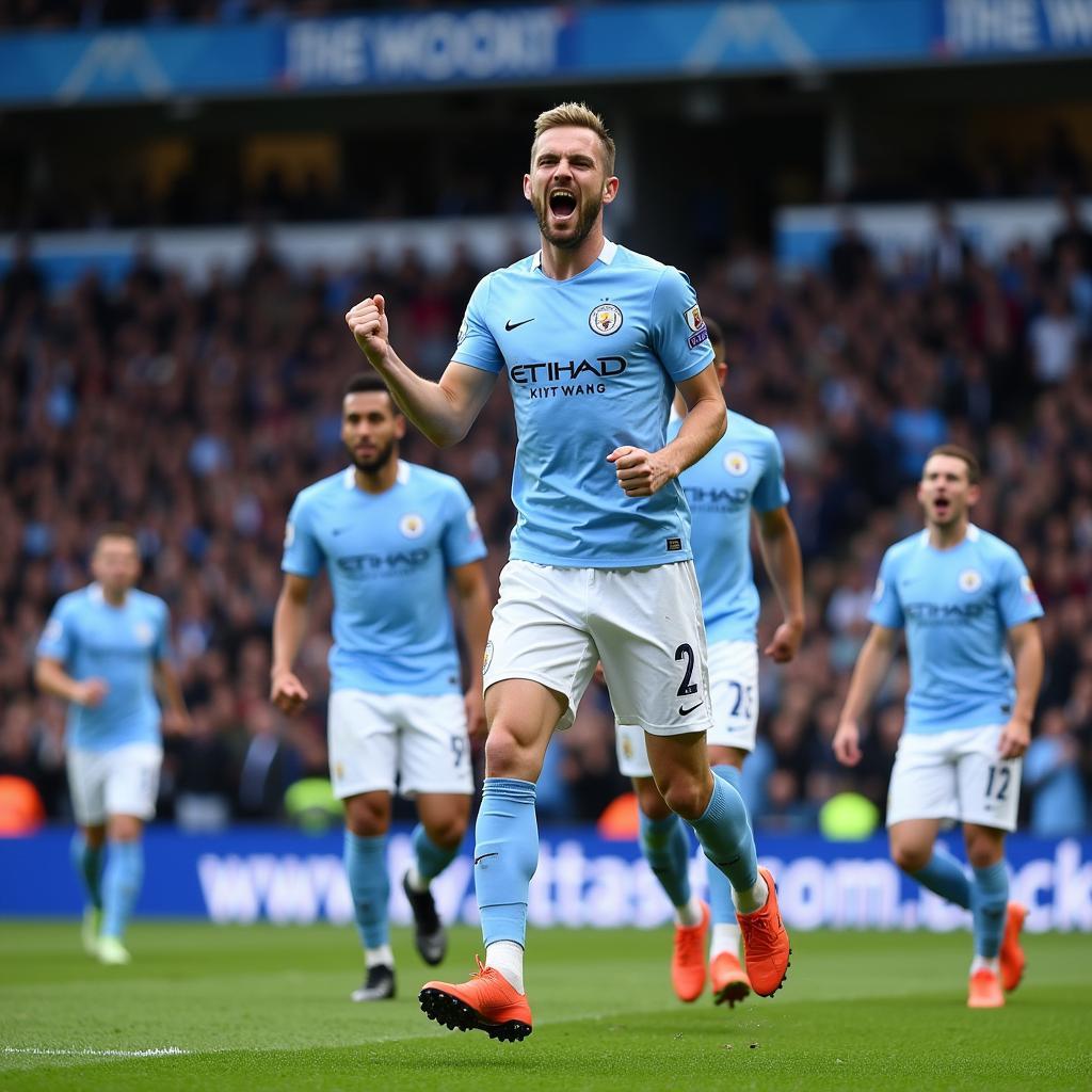 Haaland celebrates a goal in a Man City jersey