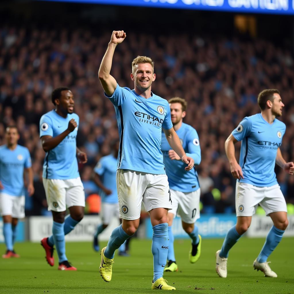 Haaland celebrates a goal in a Man City jersey