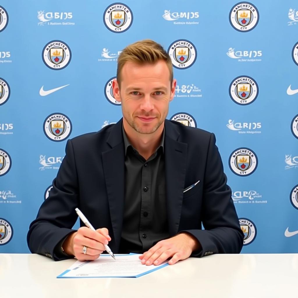 Haaland signing his contract with Manchester City