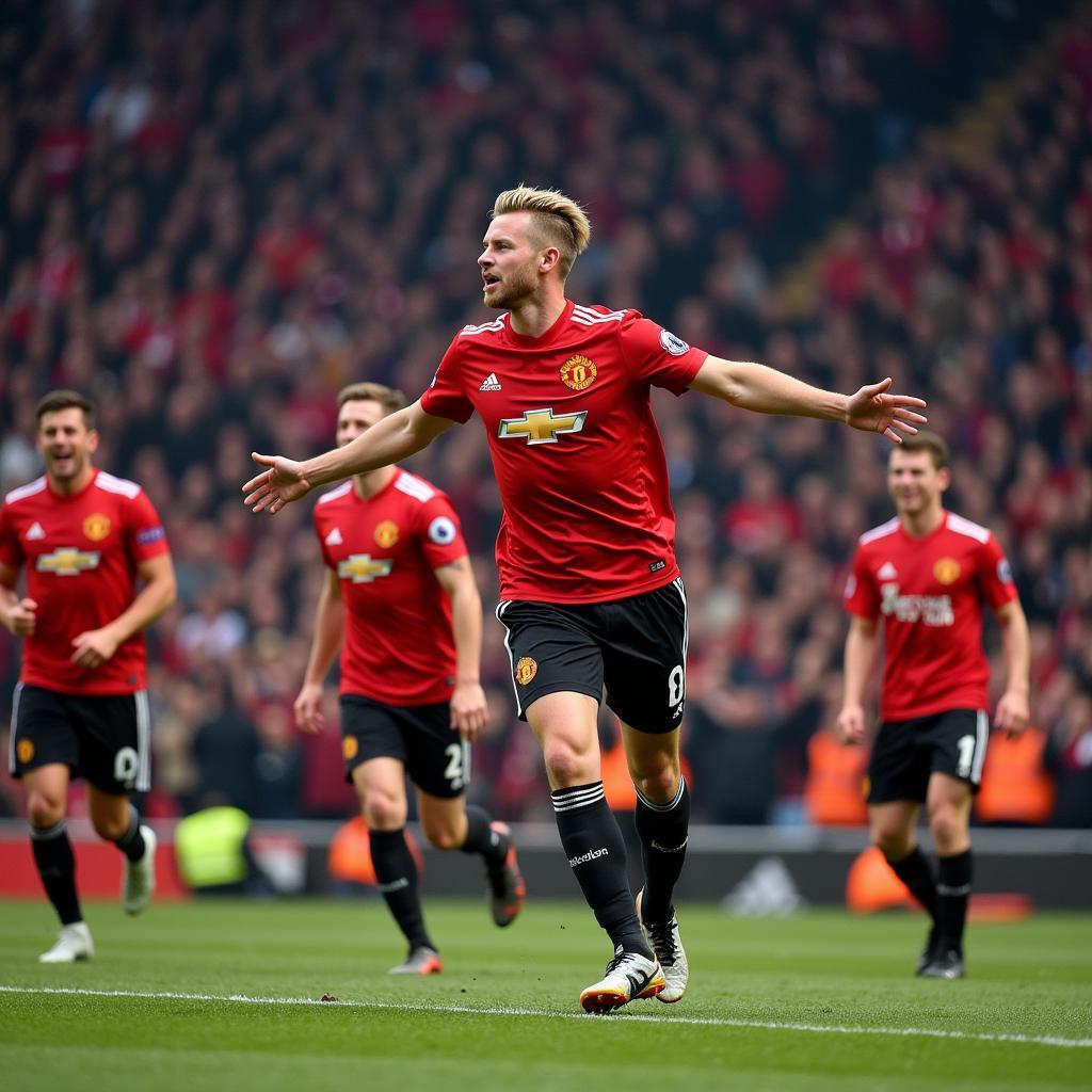 Haaland celebrating a goal in a Man Utd jersey