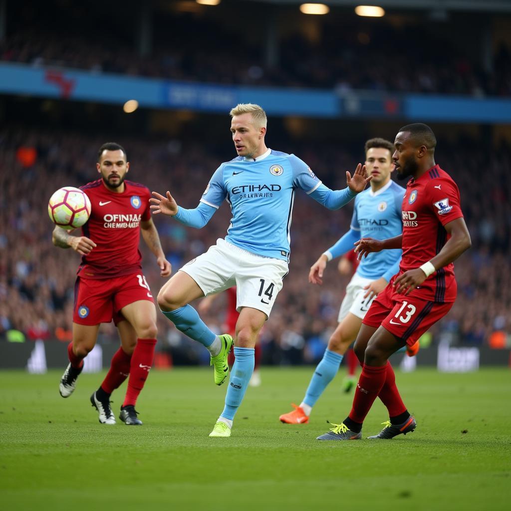 Erling Haaland leading the attack for Manchester City.