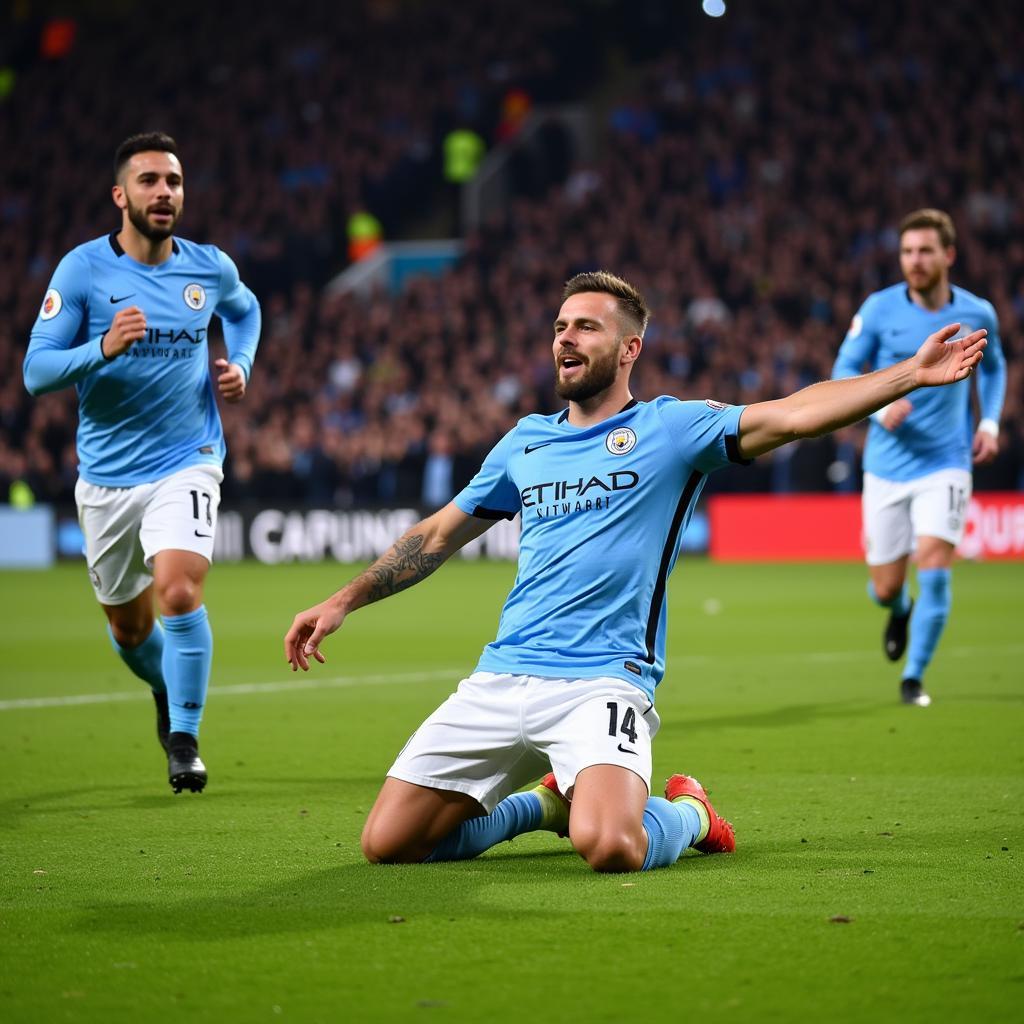 Haaland celebrating a goal in a Manchester City jersey in 2022